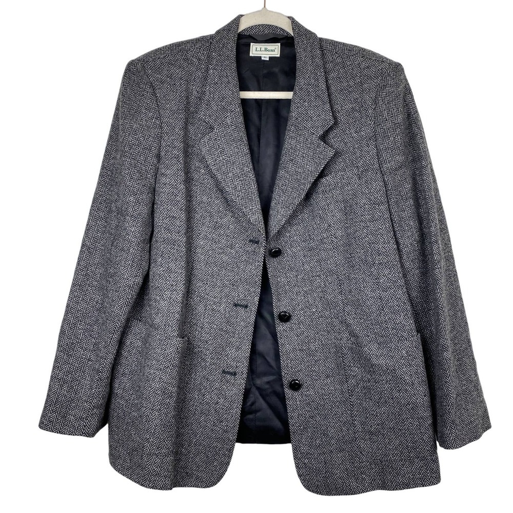 Vintage L.L.Bean Blazer Women's Oversized Herringbone Knit Wrapped Button Sz 16
